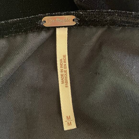 Free People Always Forever Black Velvet Mini Dress Floral Embroidery MED Boho - Picture 9 of 10